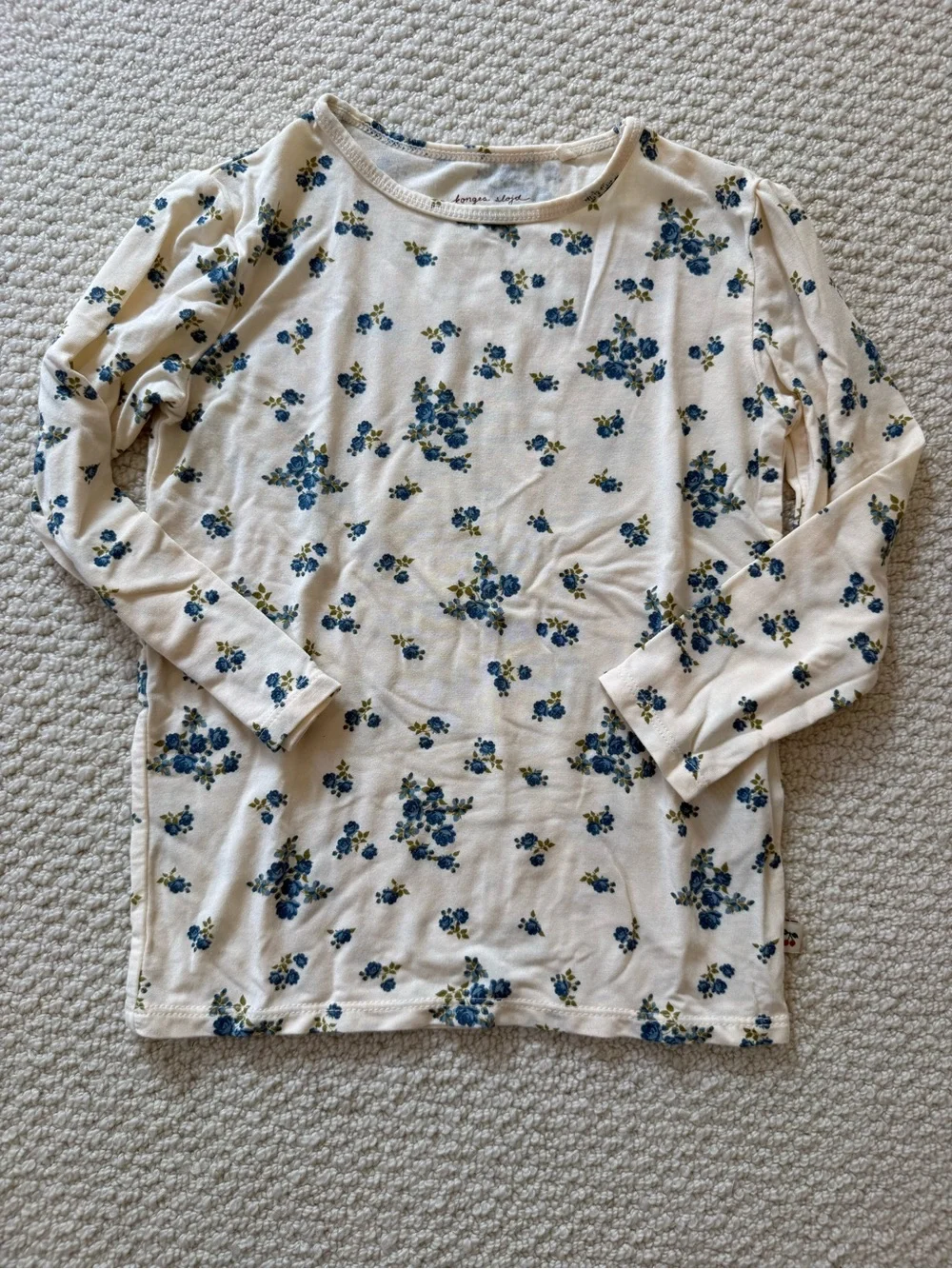 Konges Cream Floral Long Sleeve Tee with Blue Flower Print
